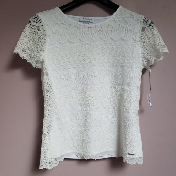 Calvin Klein Women's Size PM White Lace Top - Picture 1 of 7